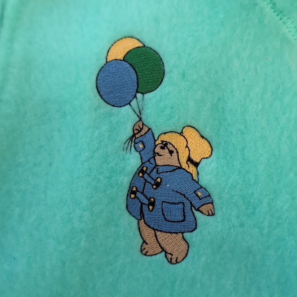 Vintage Children's Size 4T Paddington Bear Teal Footed Zip Up Pajamas